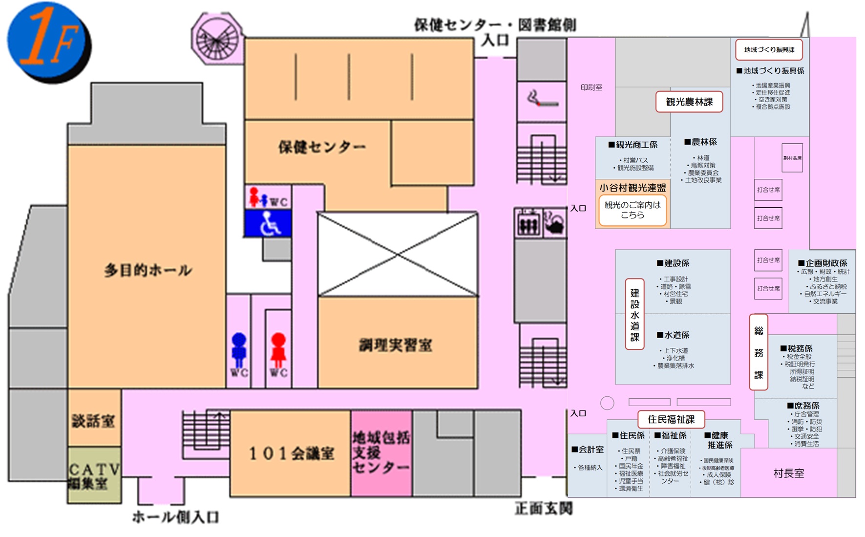 小谷村役場1階の平面図